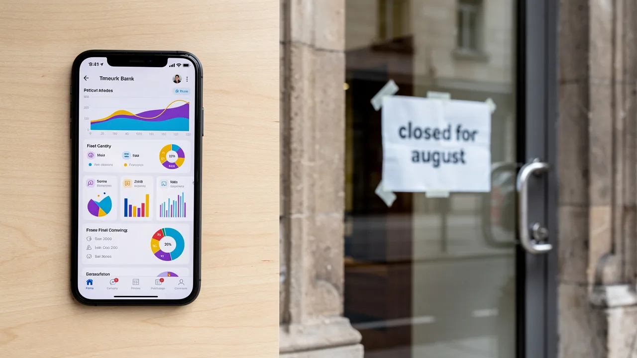 Professional comparison photo showing a modern smartphone with fintech apps on screen next to a trad
