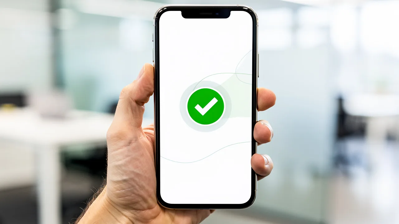 Pantalla de móvil mostrando una solicitud de préstamo aprobada con un check verde
