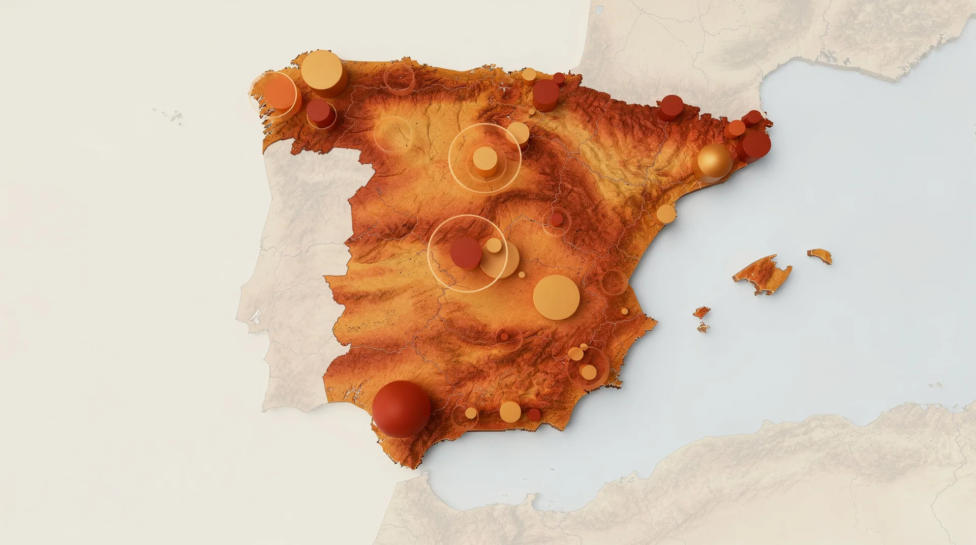 Mapa de España con círculos proporcionales por ciudad mostrando el volumen de solicitudes de microcréditos en agosto de 2026